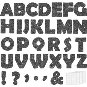 154Pcs Glitter Black Bulletin Board Letters for Classroom 7", Large Font Bulletin Board Letters and Punctuation Cutouts Set Alphabet Poster Board with Adhesive Dots for School Classroom Wall Decor