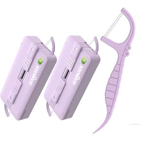 Twin Line Portable Floss Picks Case-Perfect for Tight Teeth-Shred Resistant Lime Flavor Dental Floss-Double Line Flosser Super Clean Oral Care-LIAMOSS Perfect Travel Clean Teeth Tools(Purple)…