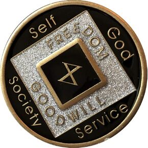 10 Year Black and Silver Glitter NA Medallion Official Narcotics Anonymous Chip