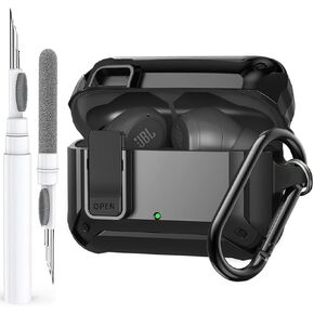 for JBL Vibe 200TWS/JBL Vibe Beam Case Cover Lock Clip with Cleaner Kit,Cool JBL Vibe 200TWS Protective Case Cover Men Women with Carabiner Compatible JBL Vibe Beam Charging Case - Black