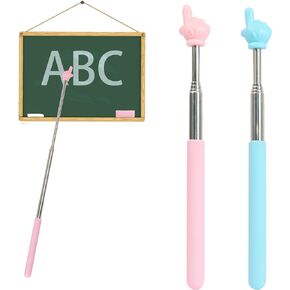 2Pcs Telescopic Teacher Pointer, Finger Pointer Stick, Classroom Pointer Stick for Elementary School Kindergarten Students Teacher Supplies (Blue Pink)