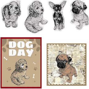 4 Dogs Clear Stamps for Card Making Poodle Chihuahua Beagle Pug Clear Rubber Stamps Puppy Transparent Rubber Seal Stamps for Animal DIY Photo Scrapbooking Paper Card Album Crafting Supplies