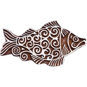 Hand Carved Wooden Block Textile Print Stamps Fish Pattern Printing Blocks