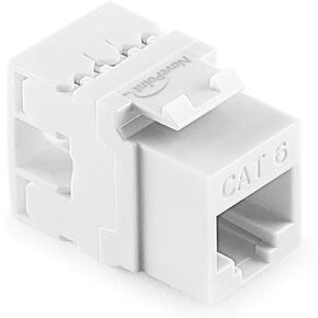 NavePoint 180 Degree Cat6 Keystone Jack, RJ45 Ethernet Connector, Type 110, White 50-Pack