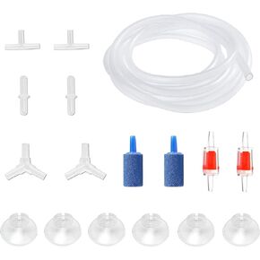 Aquarium Air Pump Accessories Kit - 15 Feet Airline Tubing Standard with Air Stones Check Valves Suction Cups and Connectors Fit All of Fish Tank Aeration Setup