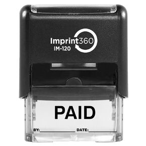 AS-IMP1101R - Paid Stamp with by: & Date:, Red Ink, Heavy Duty Commerical Self-Inking Rubber Stamp, 9/16" x 1-1/2" Impression