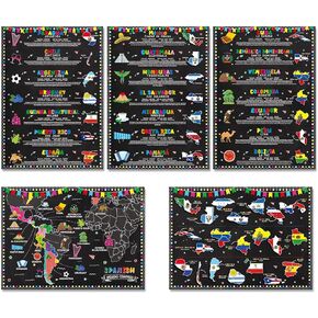 gisgfim 18 x 12 in Spanish Speaking Countries (with Map) Poster Set Spanish ESL Classroom Learning Materials Latin American Country Classroom Decorations Students and Teachers Spanish Learning Poster