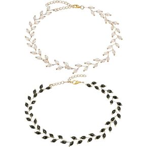 2PCS Women Peace Leaves Choker Necklace Black White Elegant Young Style Collar Neckband