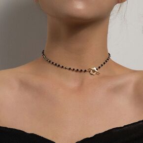 Black Crystal Glass Bead Chain Choker Flower Clavicle Necklace Jewelry for Women Teen Girls
