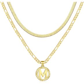 RLMOON Gold Layered Initial Necklace Set for Women Letter Pendant Necklace 18K Gold Plated Trendy Herringbone Snake Choker Figaro Chain Necklace Jewelry Gift Alhpabets A-Z