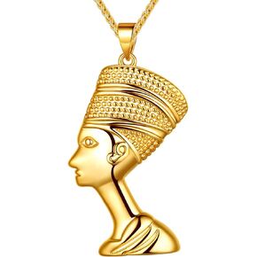 beautlace Egyptian Queen Nefertiti Necklaces/Stud Earrings Silver/18K Gold/Black Gun Plated Ancient Egyptian Queen Nefertiti Pendant Jewelry Set Gift for Men and Women