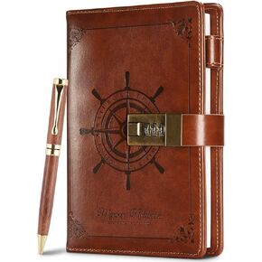 Lock Diary, Leather Writing Journal with Pen, Vintage Writing Notebook Refillable Combination Locked Journal Planner Agenda Personal Diary,Gift for Women Girls Boys Adult(Black)