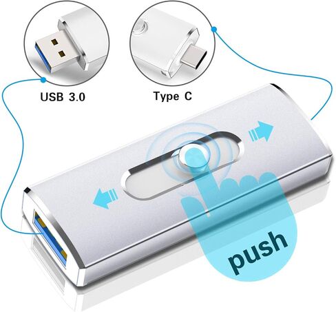 محرك أقراص فلاش 64 جيجا بايت، محرك أقراص فلاش Aiibe Thumb Drive، محرك أقراص فلاش 64 جيجا بايت USB 3.0 نوع C قابل للسحب بدون غطاء مزدوج USB OTG للهواتف الذكية USB C، Samsung Galaxy S8 S9، الكمبيوتر اللوحي، Mac والكمبيوتر الشخصي in Kuwait