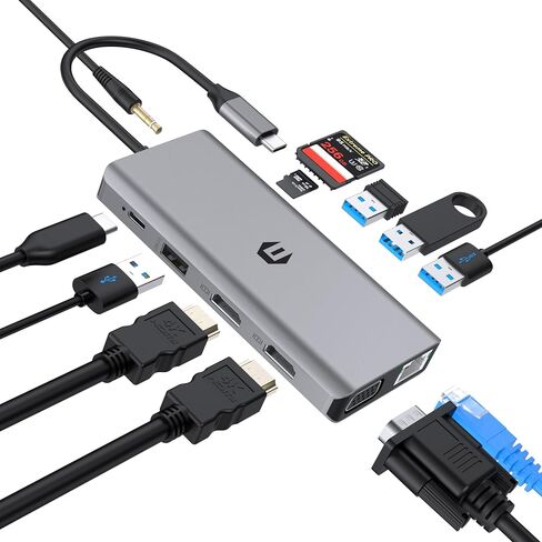 USB C Docking Station, Thunderbolt 3 Dock, 12 Ports Laptop Multiport Dock Quadruple Monitors with 4K HDMI*2, VGA,Ethernet,USB 3.0,100W PD for USB C Device in Saudi Arabia