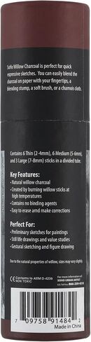 Soho Urban Artist Willow Charcoal - Drawing Charcoal for Artists, Students, Blending, Live Figure Drawing, & More! - [Black - 15mm - Single] in Saudi Arabia