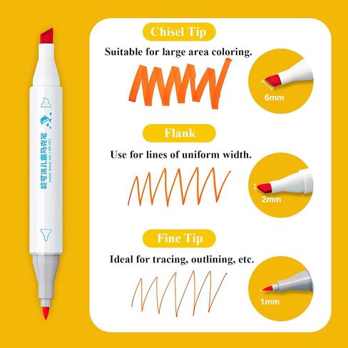 SAYEEC Washable Markers, 24 Colors Art Markers Set with Case, Fine Chisel Dual Tips Drawing Pens Water-Based Markers for Kids Artist Adults Coloring Books Sketching Journaling Illustration Manga Comic in Kuwait