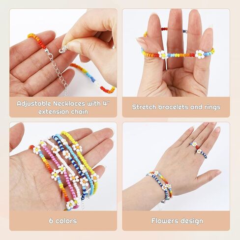 مجموعة مجوهرات الزهور XLSXEXCL18 قطعة، مجموعة خواتم وأساور وقلادة من الخرز الملون المصنوع يدويًا من بوهو، هدية إكسسوارات المهرجانات للنساء المراهقات والبنات in Kuwait