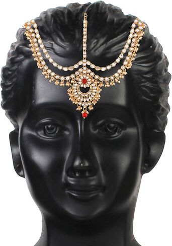 آي جيويلز زفاف هندي مطلي بالذهب بوليوود كوندان ولؤلؤ ماثا باتي/ماانج تيكا للنساء (T2014) in Kuwait