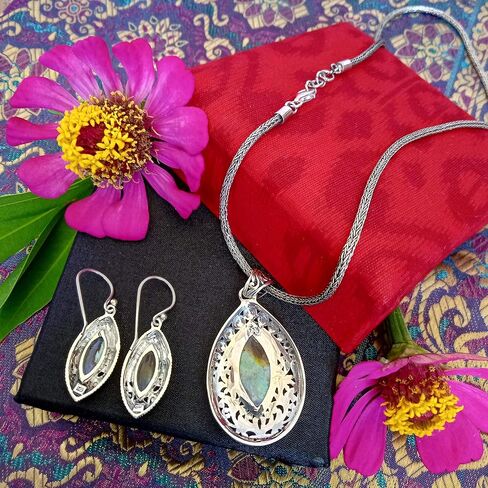 Bali ethnic Sterling Silver set Necklace,pendant, earrings 06 in Saudi Arabia