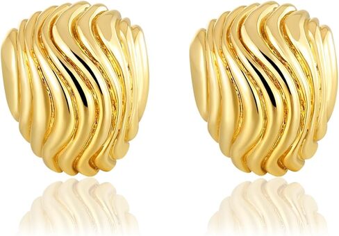 أقراط ذهبية مكتنزة للنساء العصرية، أقراط مموجة مضادة للحساسية، هدية مجوهرات عصرية للنساء والفتيات in Kuwait