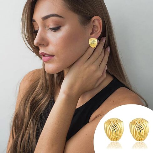 أقراط ذهبية مكتنزة للنساء العصرية، أقراط مموجة مضادة للحساسية، هدية مجوهرات عصرية للنساء والفتيات in Kuwait