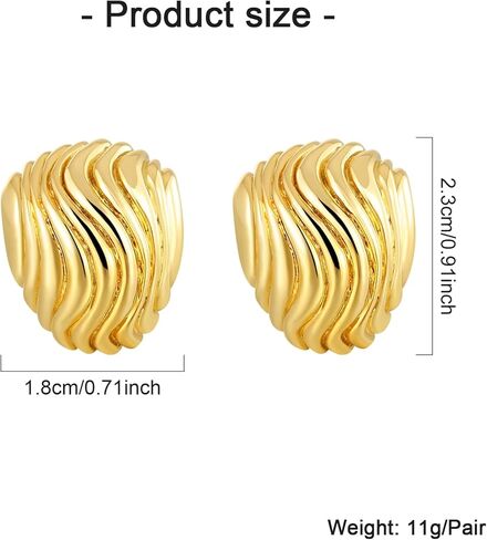 أقراط ذهبية مكتنزة للنساء العصرية، أقراط مموجة مضادة للحساسية، هدية مجوهرات عصرية للنساء والفتيات in Kuwait