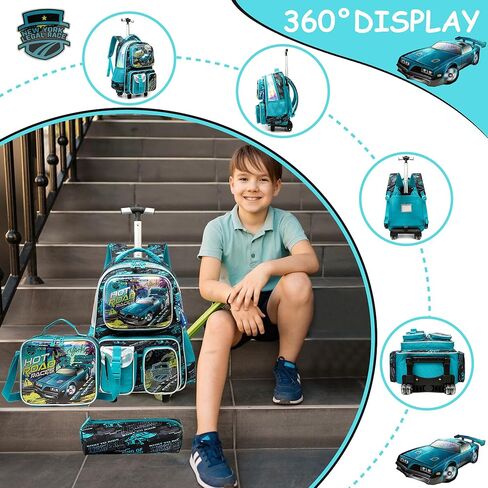 Meetbelify Kids Rolling Backpack with Wheels for Boys Rolling Backpacks with Lunch Box for Elementary School Students 3 in 1 Travel Luggage Suitcase for Boys Age 8-10 in Kuwait