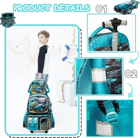 Meetbelify Kids Rolling Backpack with Wheels for Boys Rolling Backpacks with Lunch Box for Elementary School Students 3 in 1 Travel Luggage Suitcase for Boys Age 8-10 in Kuwait