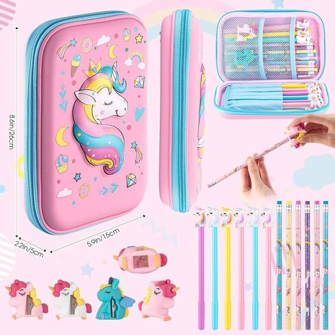 Eccliy 20 قطعة حقيبة ظهر شفافة وردية اللون ومجموعة قرطاسية يونيكورن لطيفة حقيبة ظهر مدرسية شفافة حقيبة غداء وحيد القرن مقلمة ثلاثية الأبعاد مع مقصورة أقلام رصاص ومبراة لهدايا الأطفال والفتيات في الملعب in Kuwait