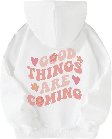 Girls' Letter Graphic Hoodies Long Sleeve Cute Pullover Tops Cartoon Sweatshirt in Saudi Arabia