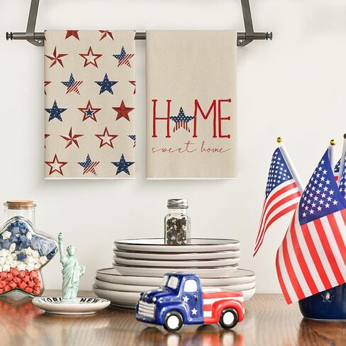 Artoid Mode America Stars Home National 4th of July مناشف المطبخ مناشف الأطباق، 18 × 26 بوصة مجموعة مناشف اليد للديكور الصيفي الموسمي مكونة من 2 in Saudi Arabia