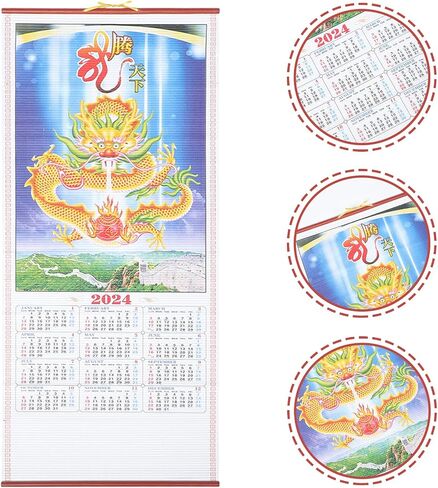 Operitacx 2024 Wall Calendars Chinese Year of The Dragon Calendar 2024 New Year's Calendar Chinese Zodiac Hanging Scroll Wall Calendar, Home Office Decoration Calendar in Saudi Arabia