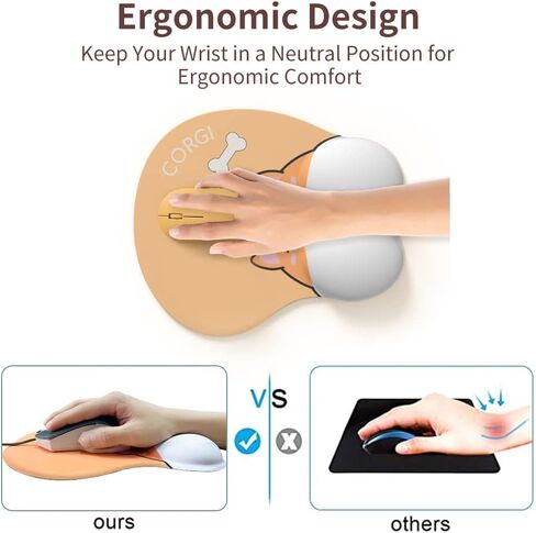 Funny Corgi Ergonomic Mouse Pad with Wrist Support, Non-Slip Backing Corgi Anime Cute Gel Mouse Pad Wrist Rest, Easy-Typing and Pain Relief for Gaming Office Computer Laptop (Corgi) in Saudi Arabia