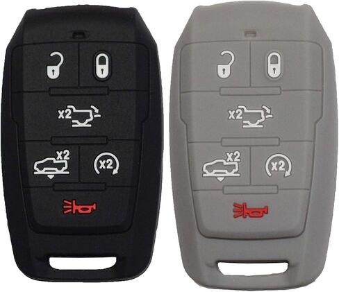 2pcs 5 Buttons w/Tailgate Rubber Silicone Remote Smart Key Fob Case Cover Skin Protector Holder Jacket Compatible with Dodge Ram 1500 2019 2020 2021 Black Pink in Saudi Arabia