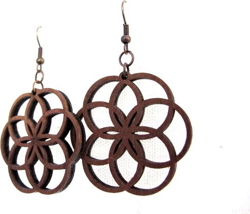 Big Hoop Wooden Earrings Lotus with Hole bw Leaves, Yoga Jewelry in Saudi Arabia