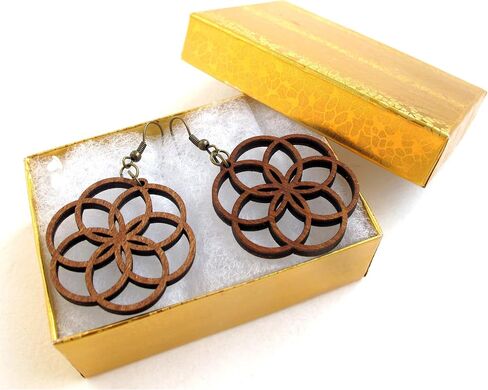 Big Hoop Wooden Earrings Lotus with Hole bw Leaves, Yoga Jewelry in Saudi Arabia