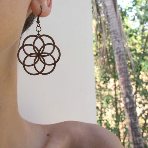 Big Hoop Wooden Earrings Lotus with Hole bw Leaves, Yoga Jewelry in Saudi Arabia