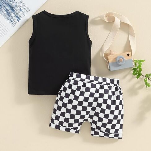 Toddler Baby Boy Clothes Sleeveless Tank Tops + Striped Print Jogger Shorts with Pockets 2Pcs Summer Outfits in Saudi Arabia