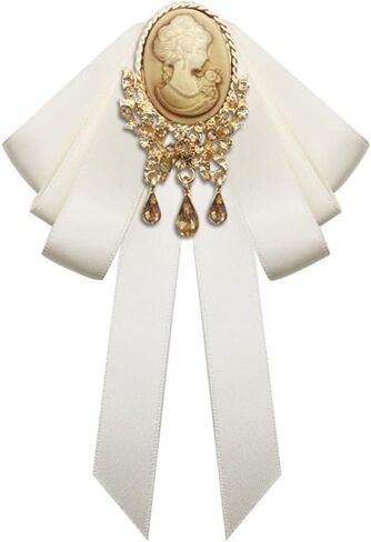 Retro Court style Crystal Ribbon Bow Tie Brooch Pins for Women Girls Victorian Cameo Bow Brooch Pre-Tied Bowknot Corsage Collar accessory in Saudi Arabia
