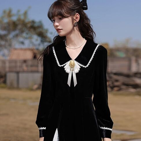Retro Court style Crystal Ribbon Bow Tie Brooch Pins for Women Girls Victorian Cameo Bow Brooch Pre-Tied Bowknot Corsage Collar accessory in Saudi Arabia