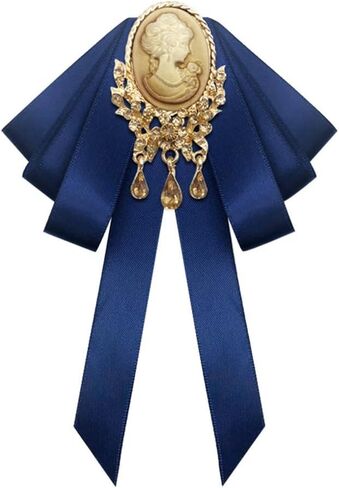 Retro Court style Crystal Ribbon Bow Tie Brooch Pins for Women Girls Victorian Cameo Bow Brooch Pre-Tied Bowknot Corsage Collar accessory in Saudi Arabia