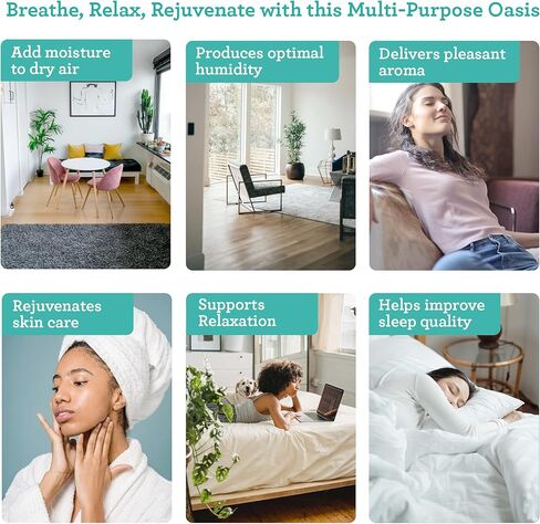 GuruNanda AeroMist - مرطب وموزع 2 في 1 بتقنية الموجات فوق الصوتية، رذاذ بارد لمدة 46 ساعة، تغطية 350 قدم مربع وإيقاف تلقائي - موزع روائح علاجية خالٍ من مادة BPA لليوجا وغرف المعيشة والمنتجعات الصحية in Kuwait