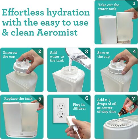 GuruNanda AeroMist - مرطب وموزع 2 في 1 بتقنية الموجات فوق الصوتية، رذاذ بارد لمدة 46 ساعة، تغطية 350 قدم مربع وإيقاف تلقائي - موزع روائح علاجية خالٍ من مادة BPA لليوجا وغرف المعيشة والمنتجعات الصحية in Kuwait