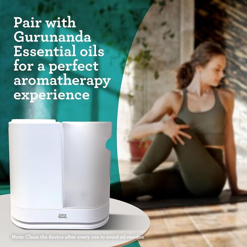 GuruNanda AeroMist - مرطب وموزع 2 في 1 بتقنية الموجات فوق الصوتية، رذاذ بارد لمدة 46 ساعة، تغطية 350 قدم مربع وإيقاف تلقائي - موزع روائح علاجية خالٍ من مادة BPA لليوجا وغرف المعيشة والمنتجعات الصحية in Kuwait