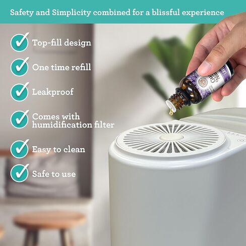 GuruNanda AeroMist - مرطب وموزع 2 في 1 بتقنية الموجات فوق الصوتية، رذاذ بارد لمدة 46 ساعة، تغطية 350 قدم مربع وإيقاف تلقائي - موزع روائح علاجية خالٍ من مادة BPA لليوجا وغرف المعيشة والمنتجعات الصحية in Kuwait