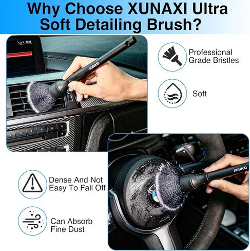 4pcs Car Detailing Brush Set Include 2 Ultra Soft Detailing Brushes, Car Duster Interior Brush, Car Wash Sponges for Scratch-Free Cleaning Interior Exterior, Wheels, Air Vent, Leather Seat in Saudi Arabia