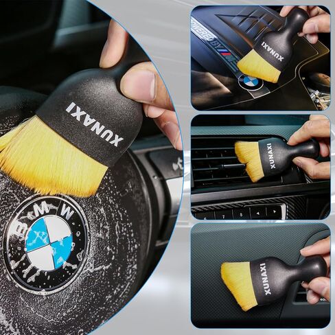 4pcs Car Detailing Brush Set Include 2 Ultra Soft Detailing Brushes, Car Duster Interior Brush, Car Wash Sponges for Scratch-Free Cleaning Interior Exterior, Wheels, Air Vent, Leather Seat in Saudi Arabia