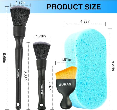 4pcs Car Detailing Brush Set Include 2 Ultra Soft Detailing Brushes, Car Duster Interior Brush, Car Wash Sponges for Scratch-Free Cleaning Interior Exterior, Wheels, Air Vent, Leather Seat in Saudi Arabia