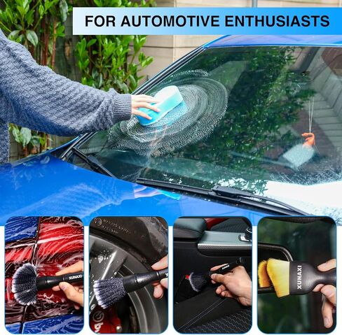 4pcs Car Detailing Brush Set Include 2 Ultra Soft Detailing Brushes, Car Duster Interior Brush, Car Wash Sponges for Scratch-Free Cleaning Interior Exterior, Wheels, Air Vent, Leather Seat in Saudi Arabia