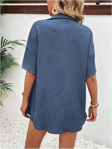 MakeMeChic Women's Summer 2 Piece Outfits Half Sleeve Button Down Shirt with Casual Drawstring Shorts Sets in Saudi Arabia